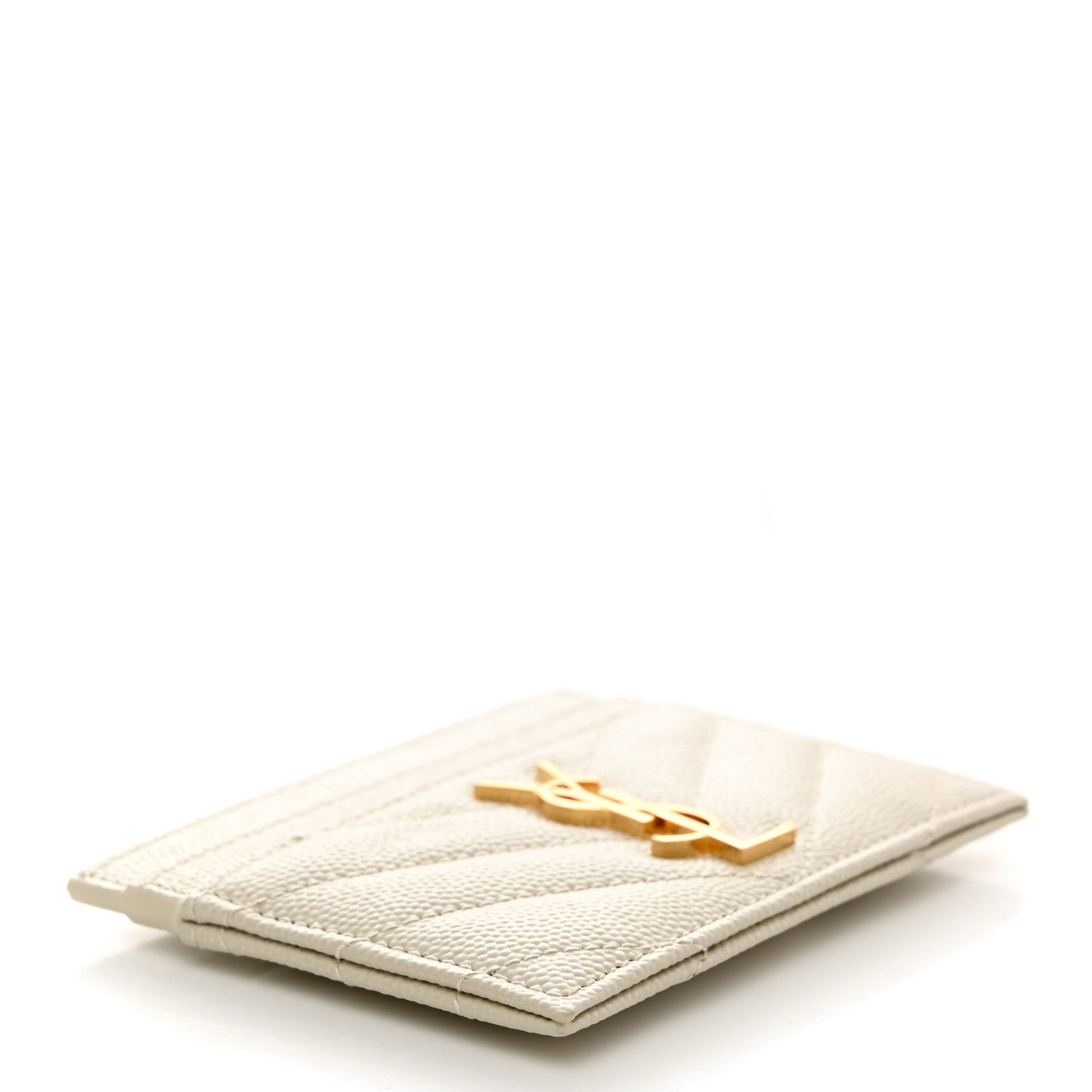 Saint Laurent Grain De Poudre Matelasse Chevron Monogram Credit Card Case Crema Soft 4 of 7