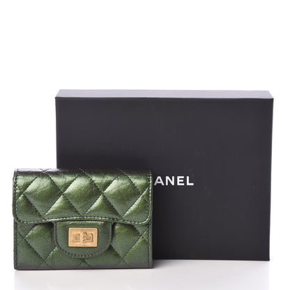 Chanel Glittered Aged Calfskin Quilted Reissue Flap Card Holder Wallet Holder Green 9 of 9