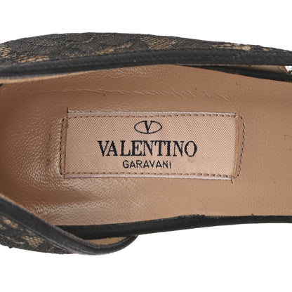 Valentino Garavani Satin Lace Couture Bow Peep Toe High Heel Pumps 38 Black 7 of 7