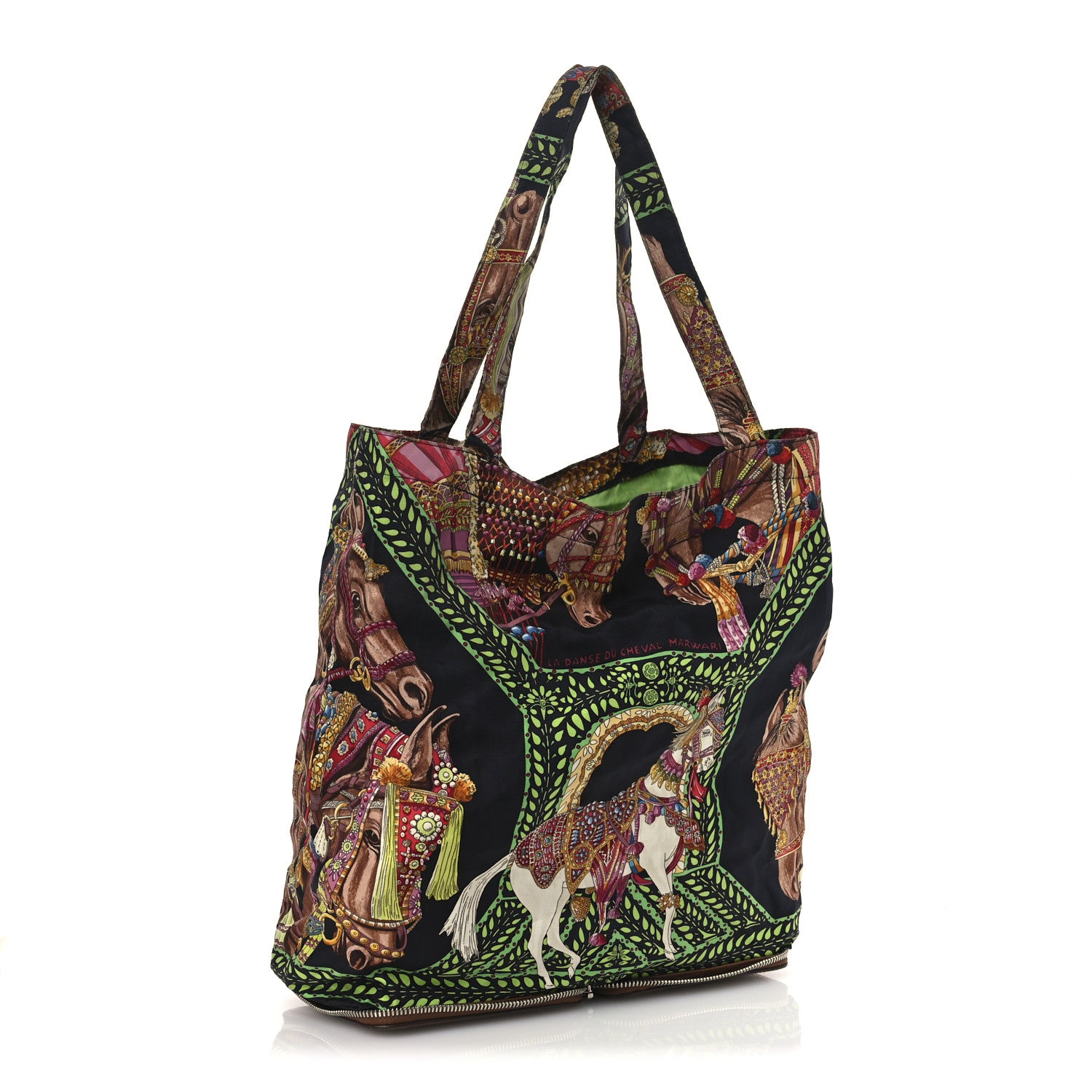 Hermes Buffle Silky Pop La Danse du Cheval Marwari Shopper Tote Noir Vert Vif Multicolor 3 of 15
