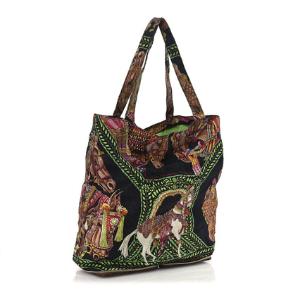 Hermes Buffle Silky Pop La Danse du Cheval Marwari Shopper Tote Noir Vert Vif Multicolor 3 of 15