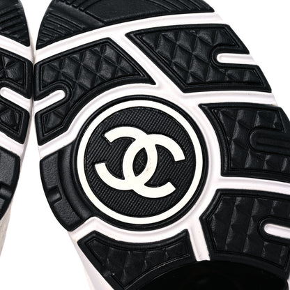 Chanel Suede Calfskin Womens CC Printed Sneakers 37.5 White Black 6 of 9