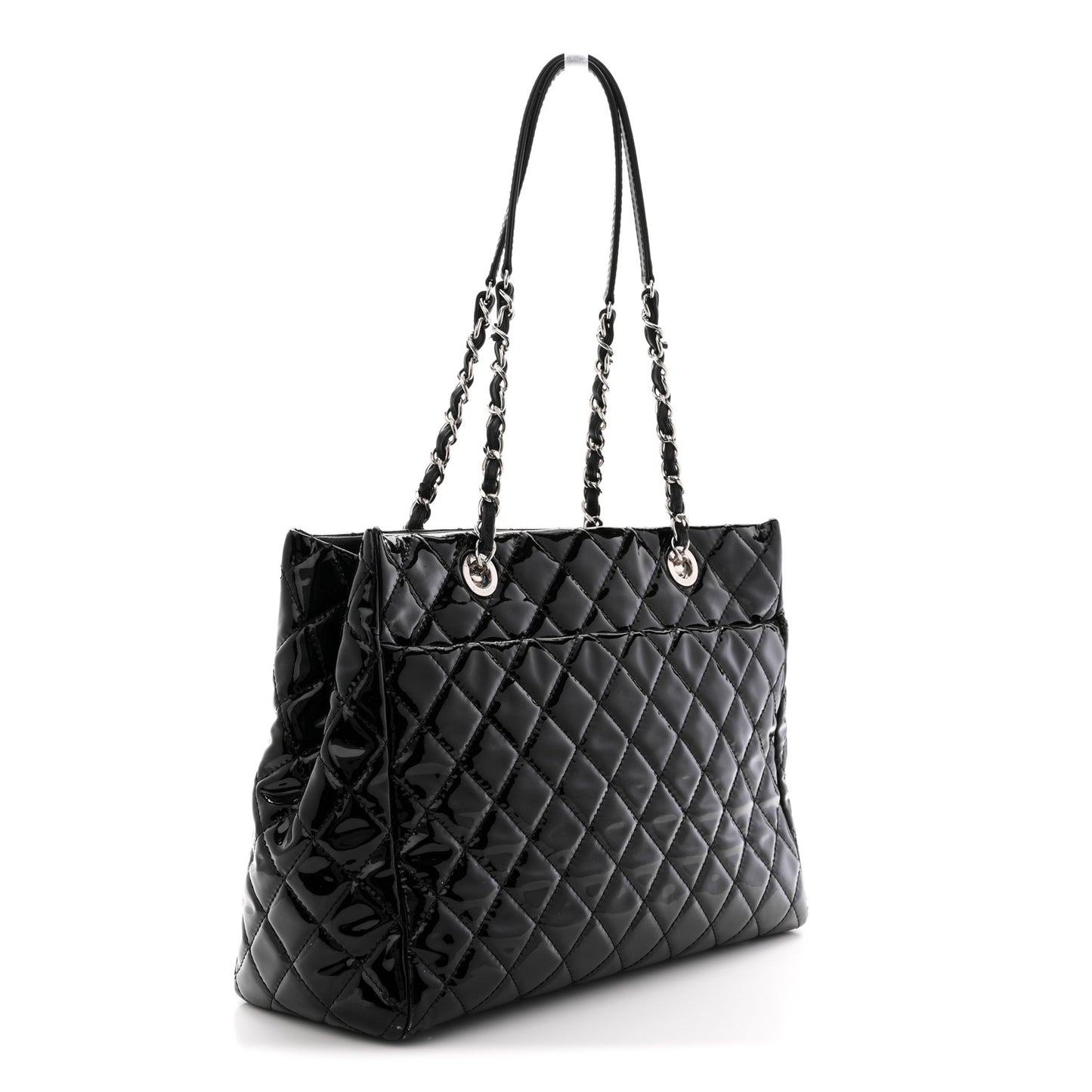 Patent Quilted Large Coco Shine Shopping Tote Black