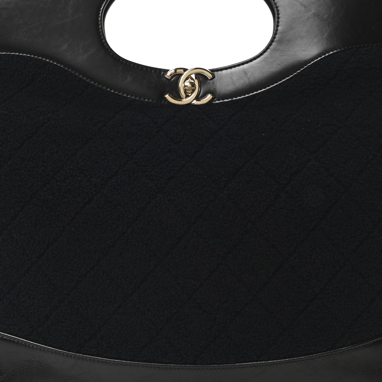 Shiny Crumpled Calfskin Wool Large 31 Shopping Bag Navy Blue Black