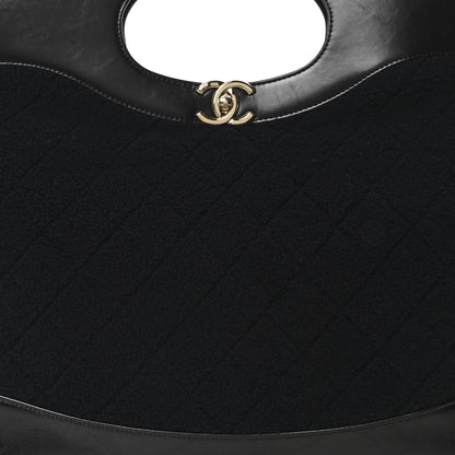 Chanel Shiny Crumpled Calfskin Wool Large 31 Shopping Bag Navy Blue Black 8 of 10