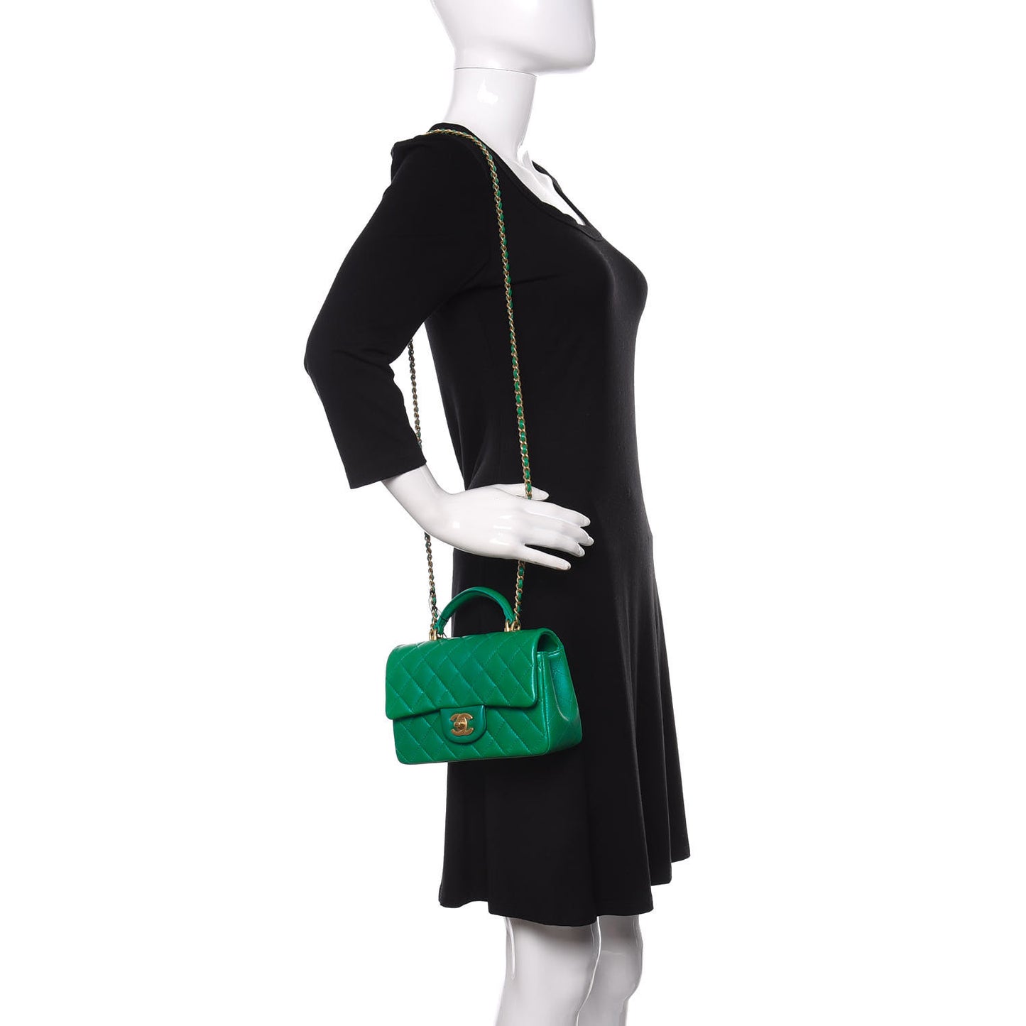 Iridescent Lambskin Quilted Mini Top Handle Rectangular Flap Green