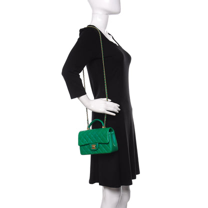 Chanel Iridescent Lambskin Quilted Mini Top Handle Rectangular Flap Green 2 of 12