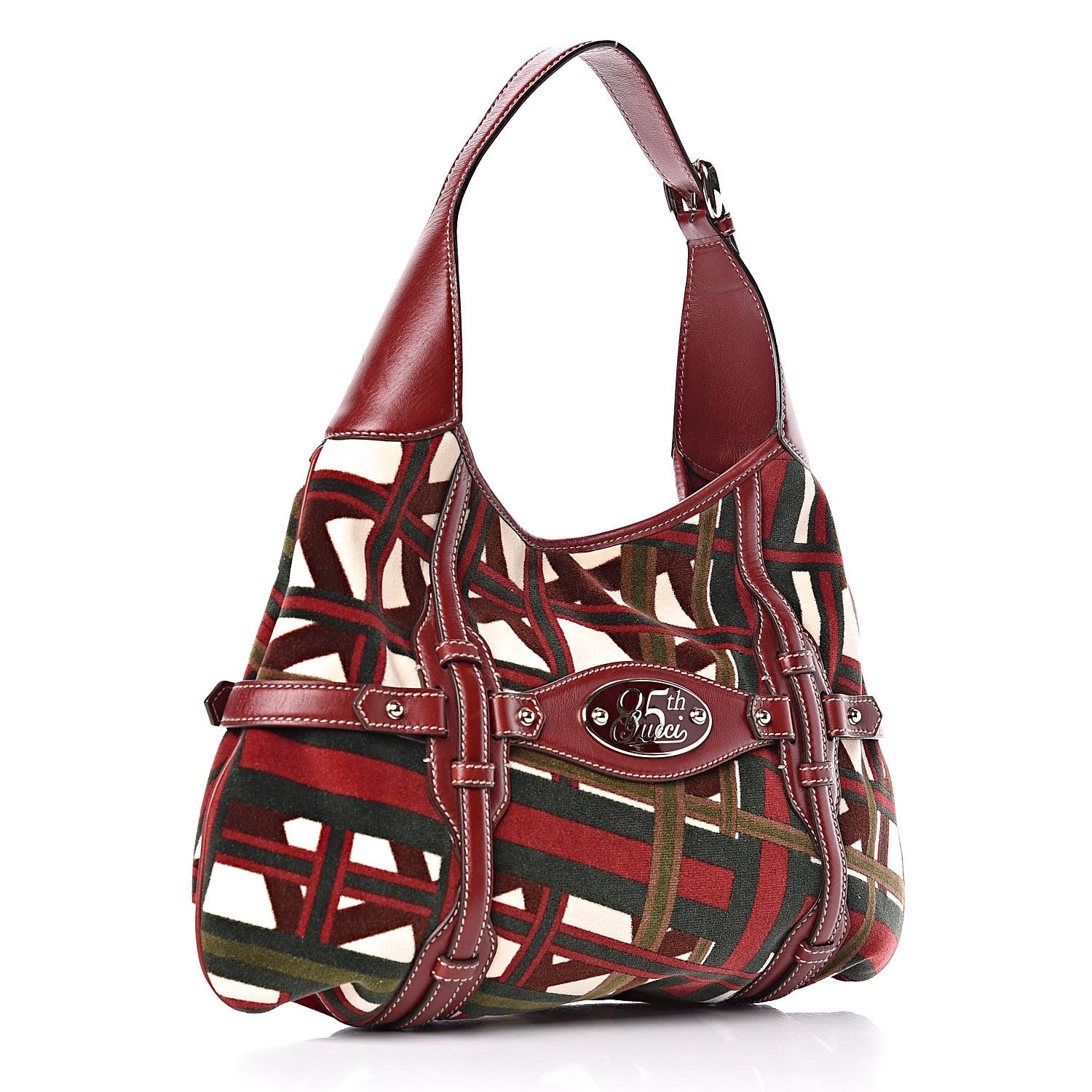 Gucci Velvet Large Horsebit 85th Anniversary Hobo Bordeaux Black 3 of 11