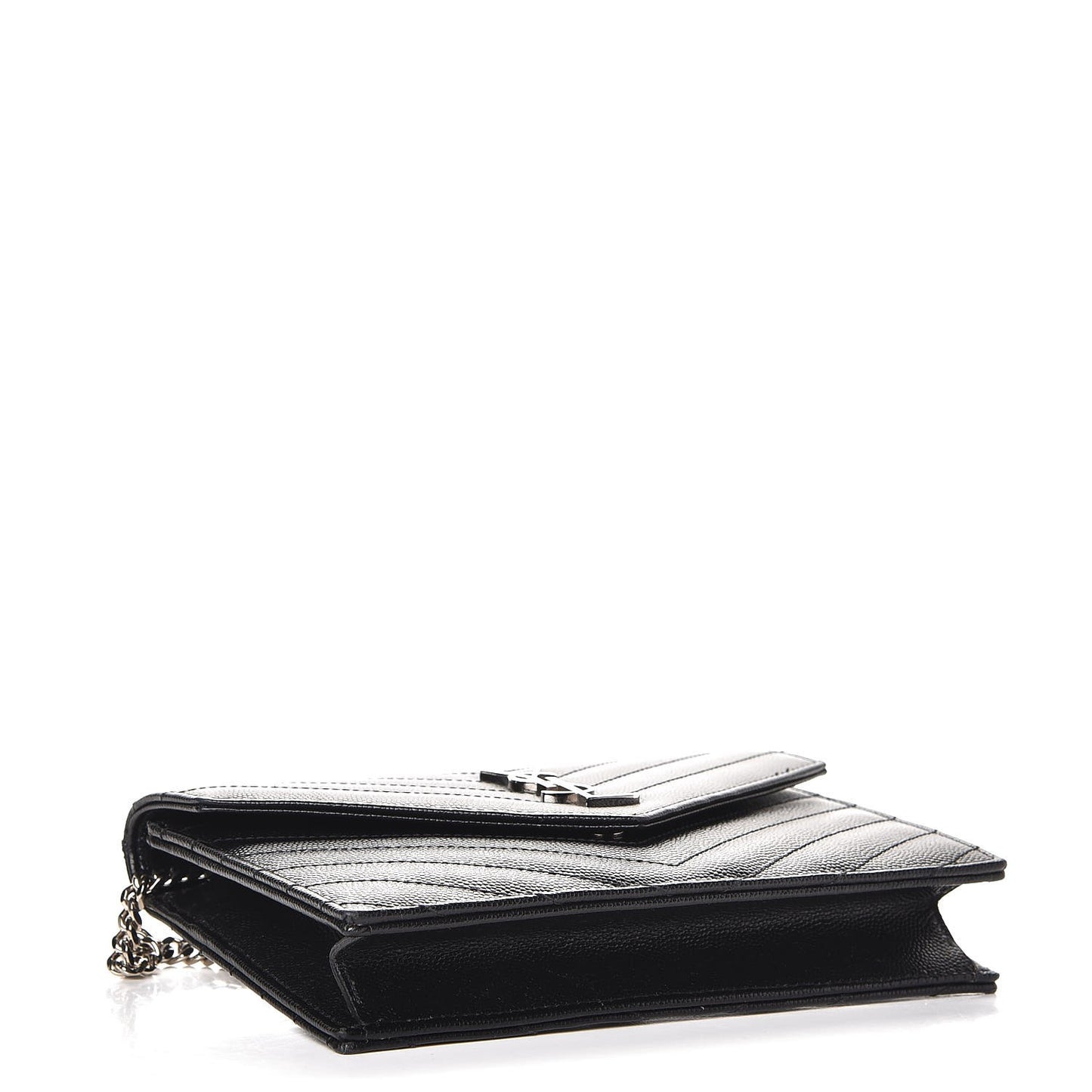 Grain De Poudre Matelasse Chevron Monogram Envelope Chain Wallet Black
