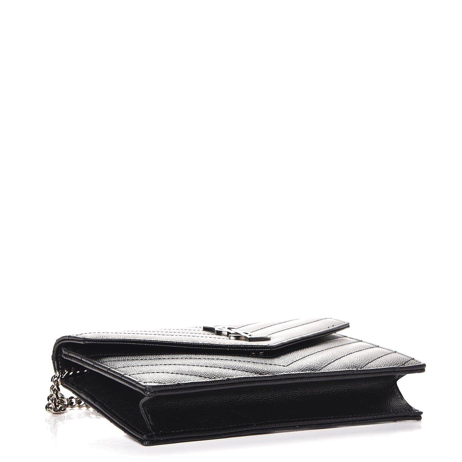 Saint Laurent Grain De Poudre Matelasse Chevron Monogram Envelope Chain Wallet Black 4 of 9