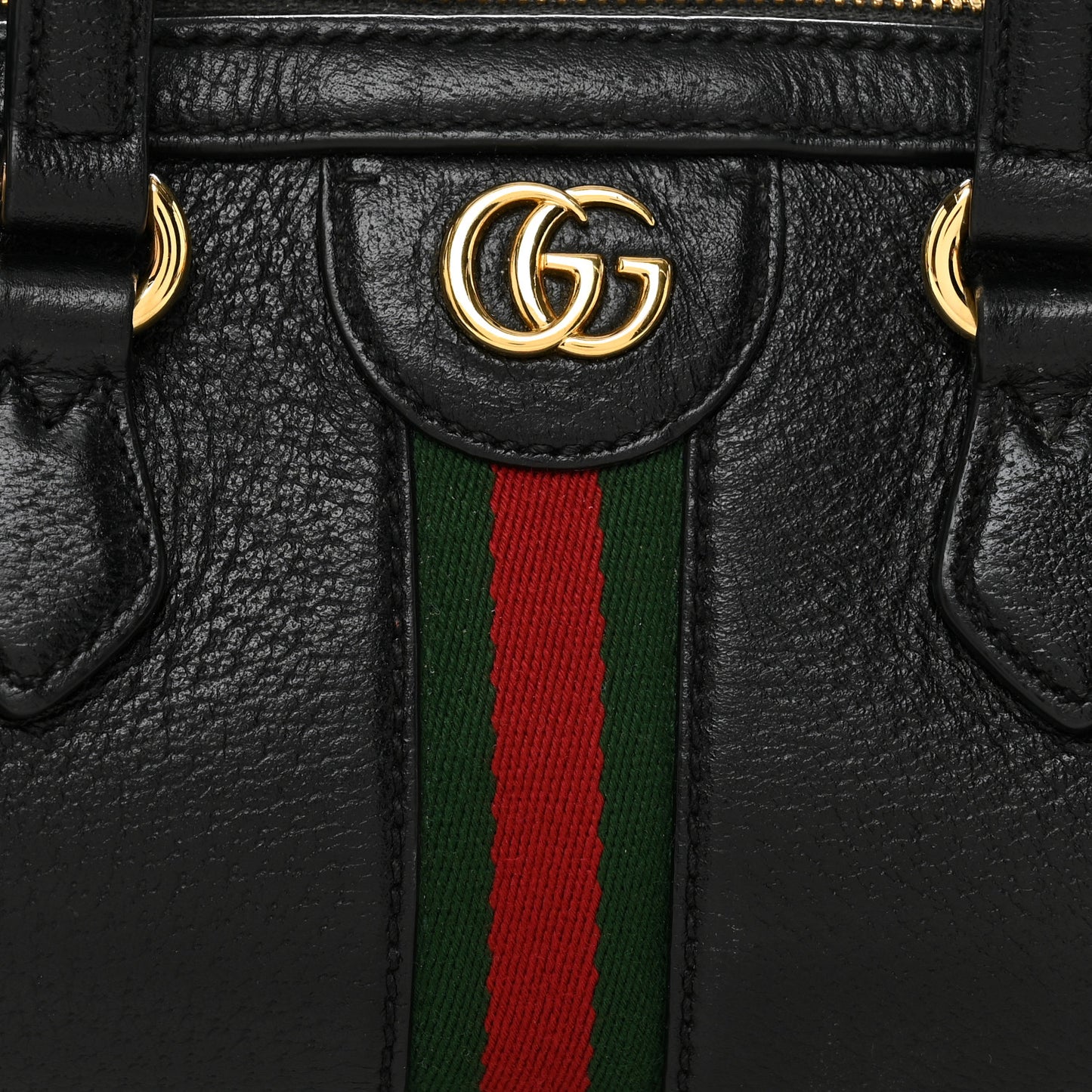 Textured Calfskin Small Ophidia Boston Bag Black