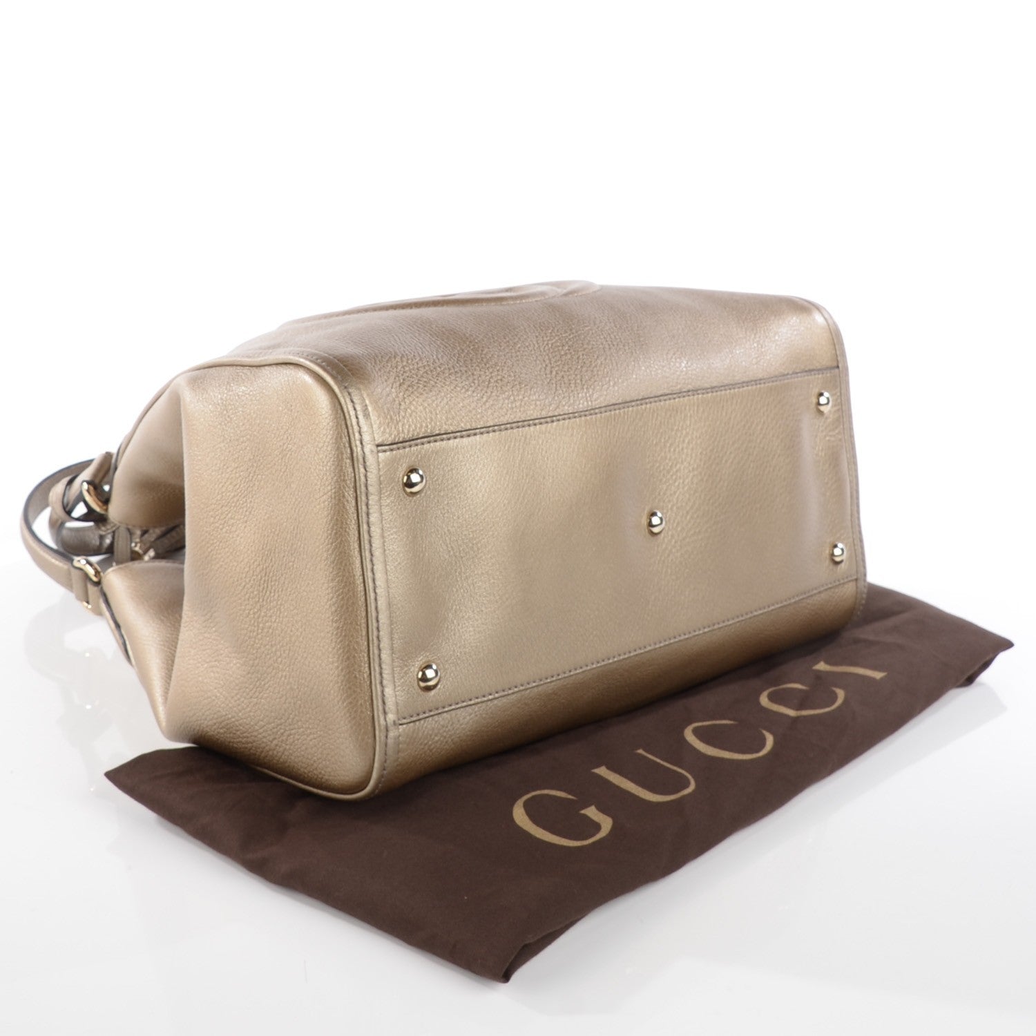 Gucci Metallic Pebbled Calfskin Medium Soho Shoulder Bag Golden Beige 4 of 8