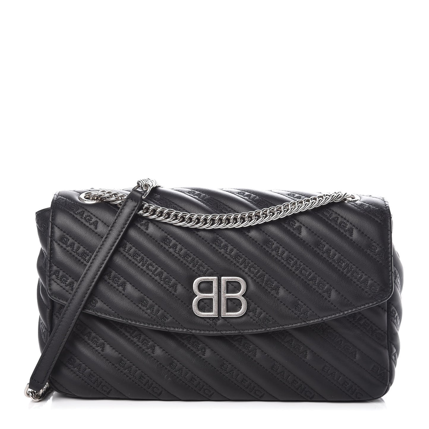 Calfskin Logo Matelasse M BB Chain Shoulder Bag Black