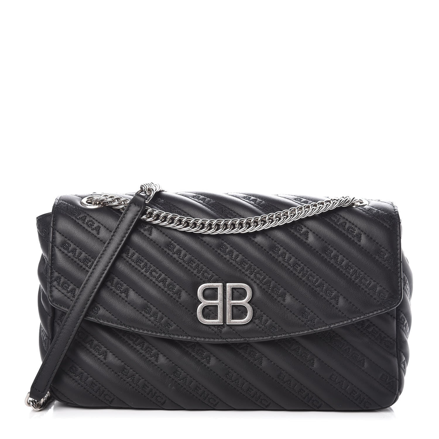Balenciaga Calfskin Logo Matelasse M BB Chain Shoulder Bag Black 1 of 8
