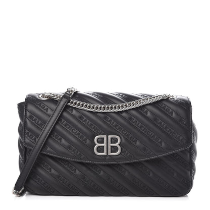 Balenciaga Calfskin Logo Matelasse M BB Chain Shoulder Bag Black 1 of 8