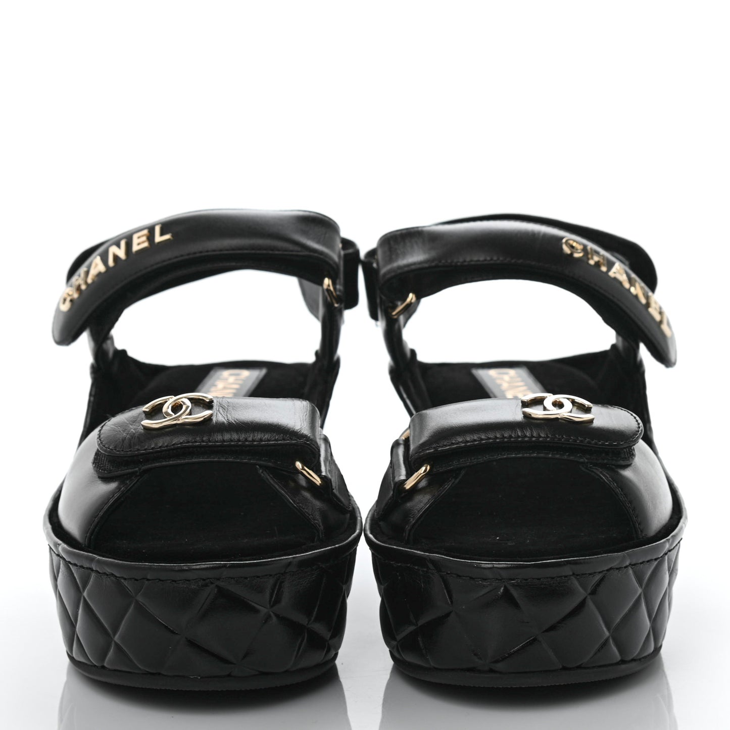 Shiny Calfskin Logo Platform Sandals 38 Black