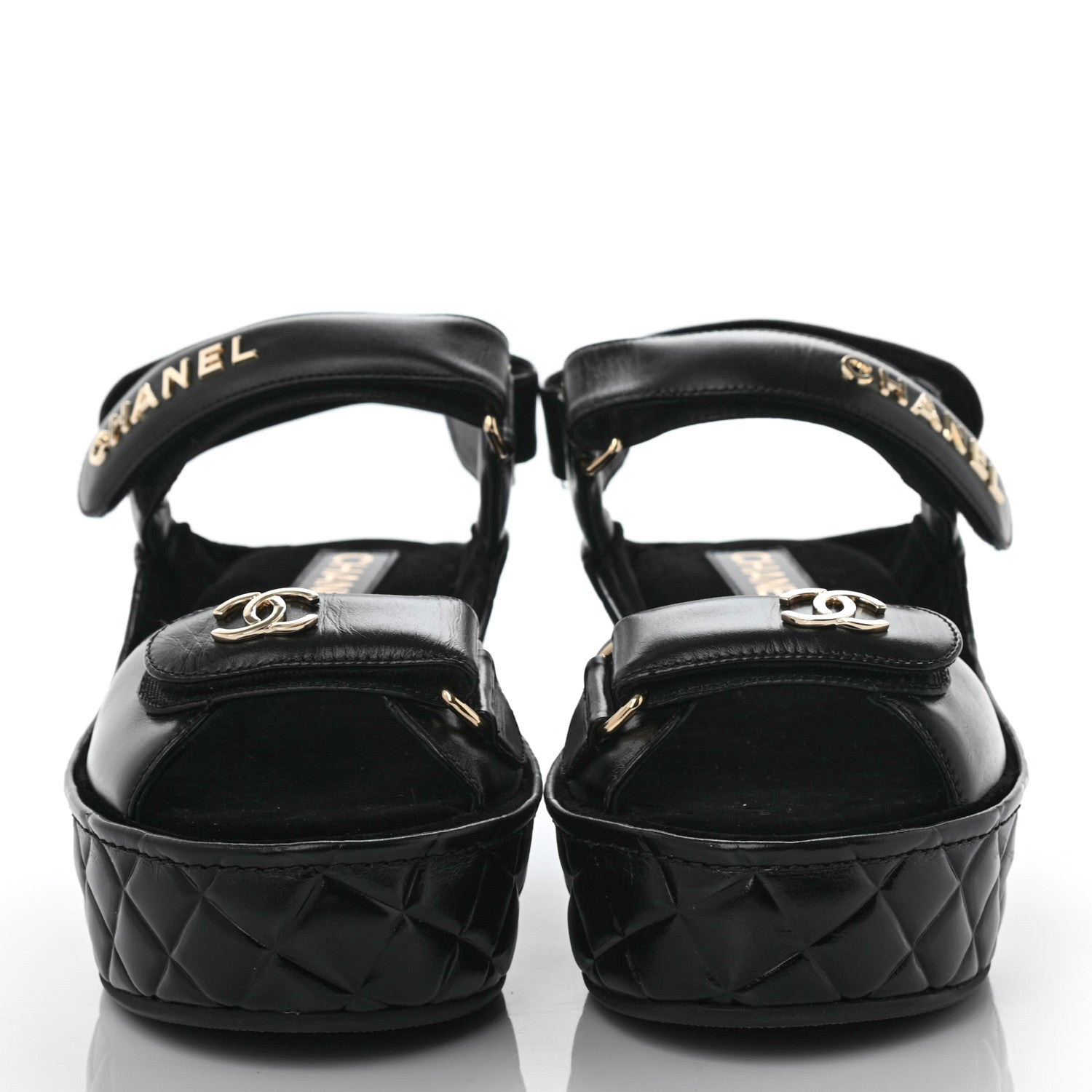 Chanel Shiny Calfskin Logo Platform Sandals 38 Black 2 of 10