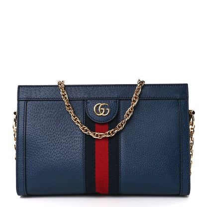 Gucci Textured Calfskin Web Small Ophidia Chain Shoulder Bag Blue Agata 1 of 11