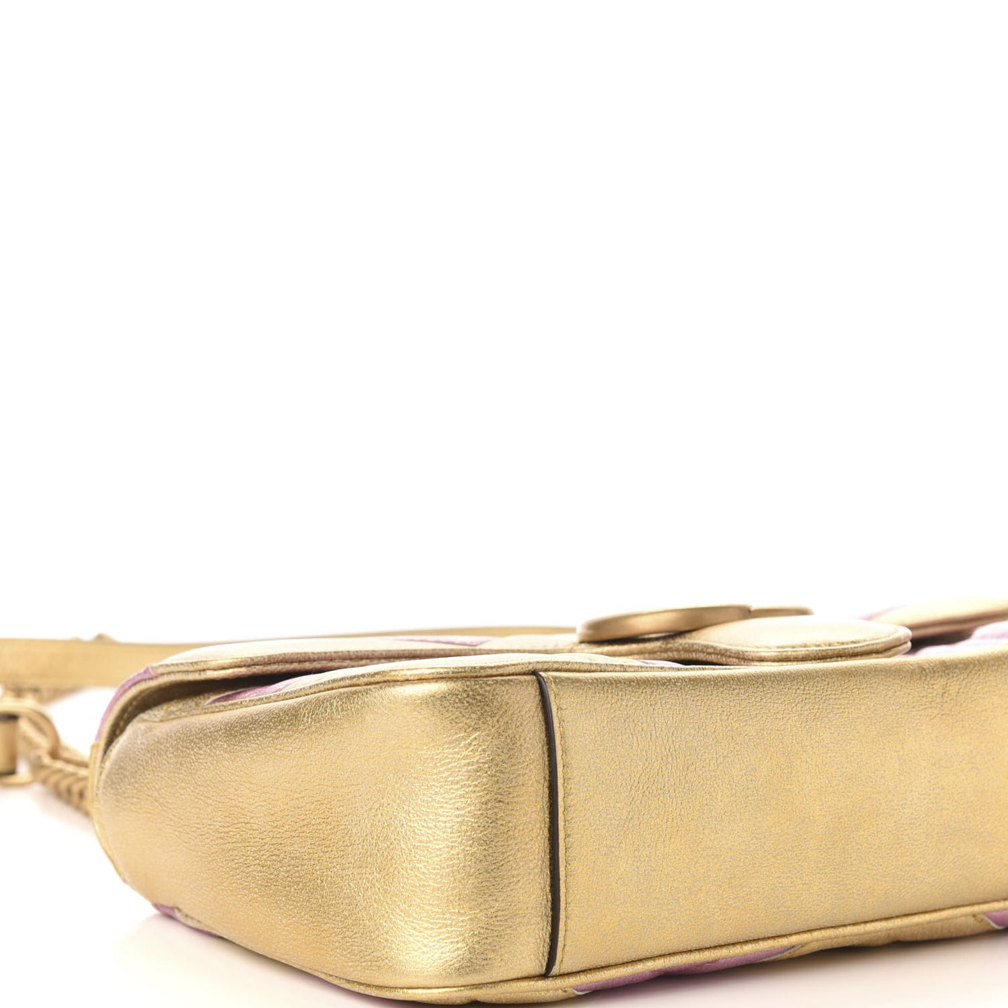 Metallic Calfskin Matelasse Small GG Marmont Shoulder Bag Gold Pink