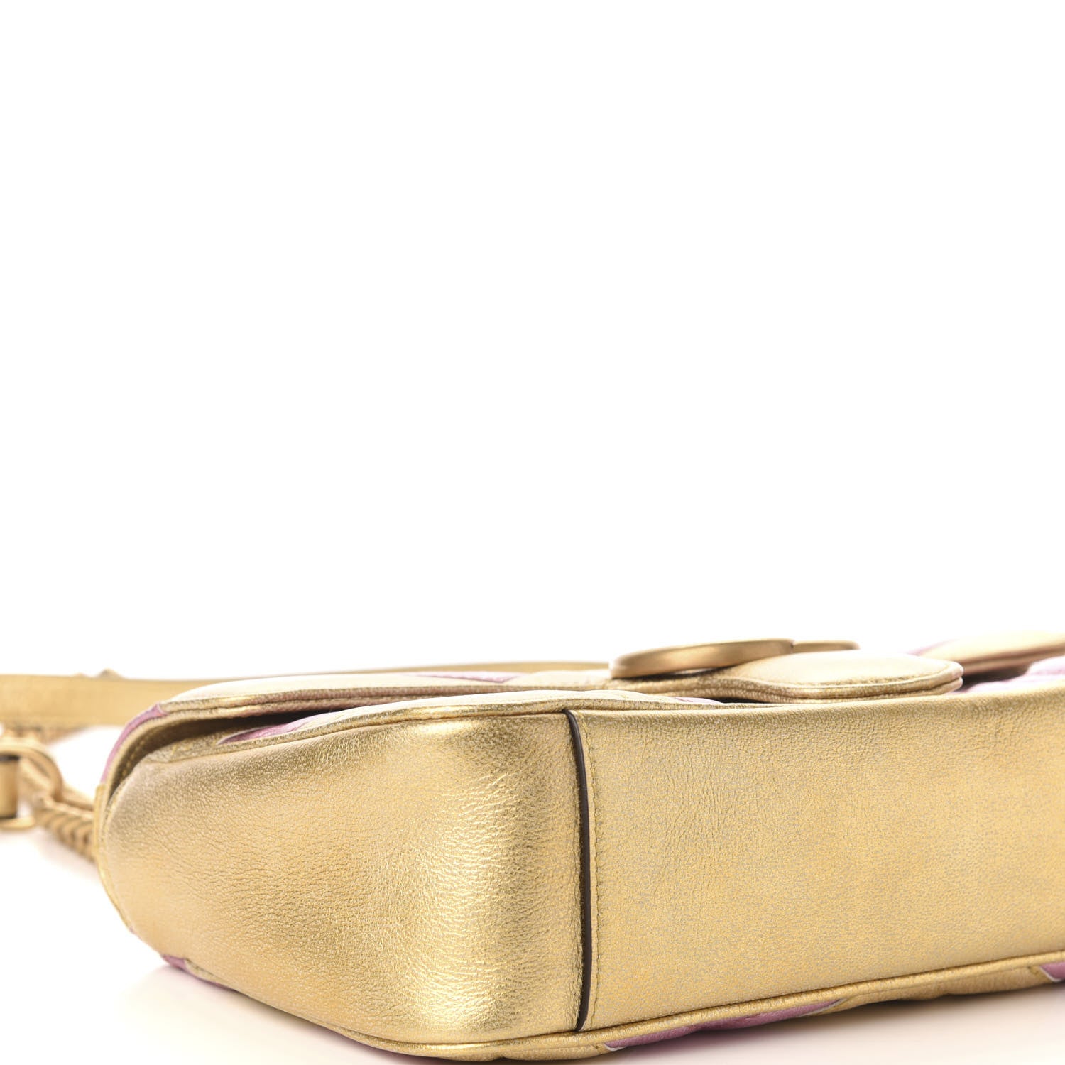 Gucci Metallic Calfskin Matelasse Small GG Marmont Shoulder Bag Gold Pink 9 of 11