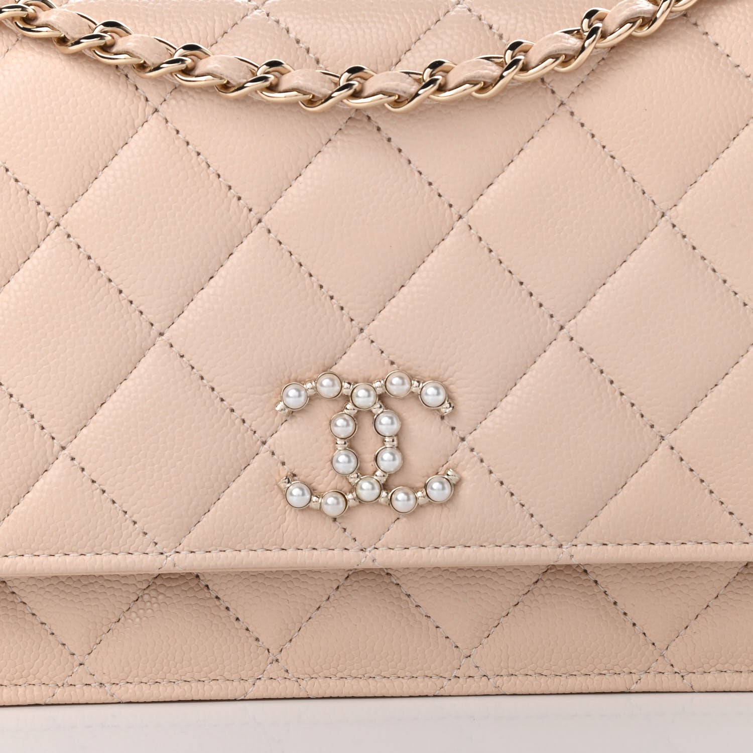 Chanel Caviar Quilted Coco Candy Wallet On Chain WOC Beige 9 of 13