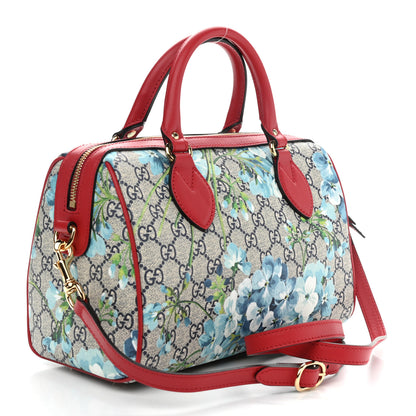 Gucci GG Supreme Monogram Blooms Small Boston Beige Blue Navy Hibiscus Red 3 of 9