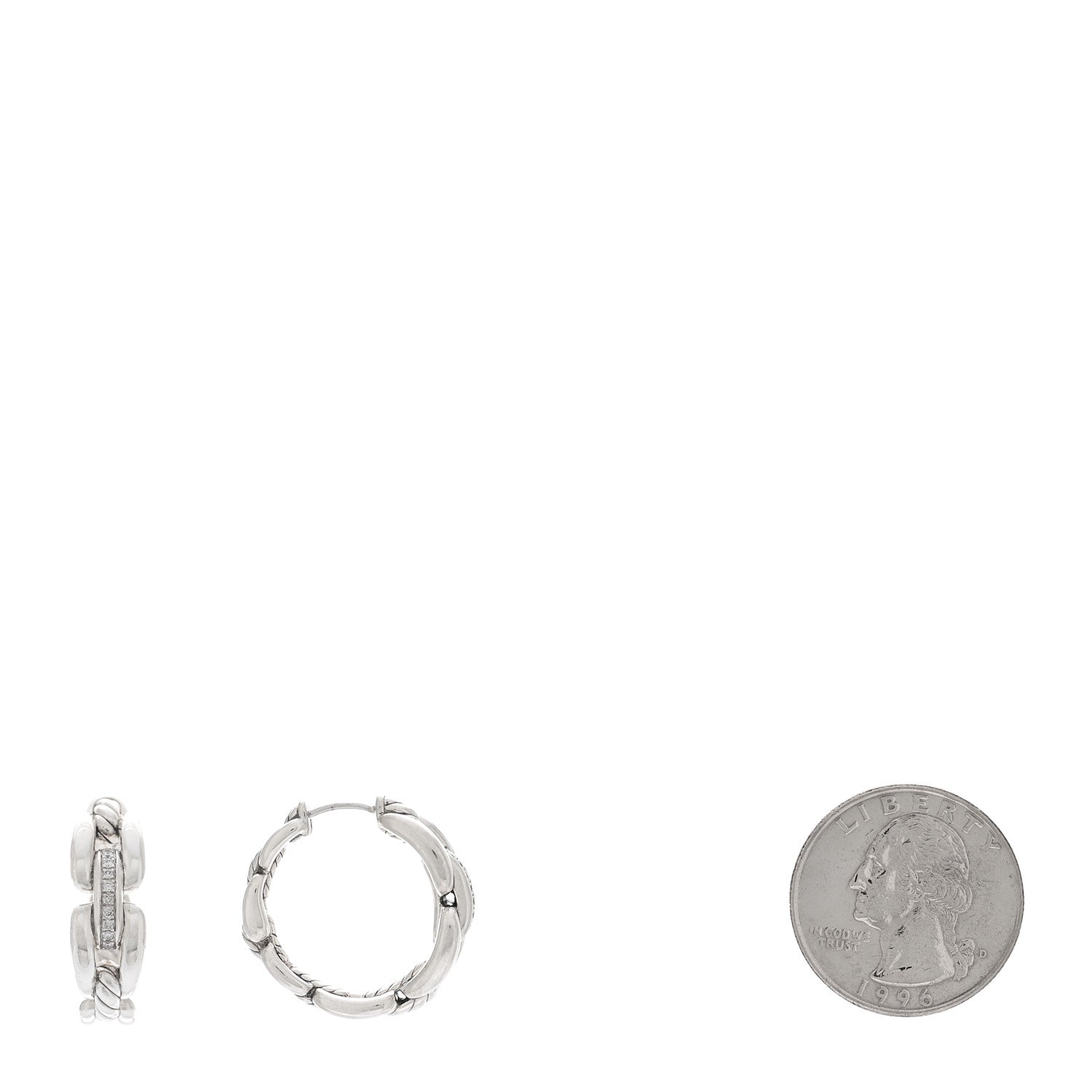David Yurman Sterling Silver Diamond 23mm Wellesley Hoop Earrings 2 of 4