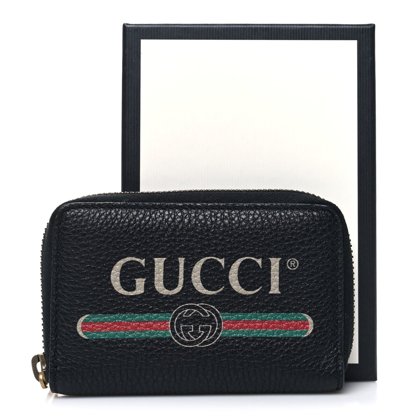 Calfskin Logo Zip Around Card Case Black
