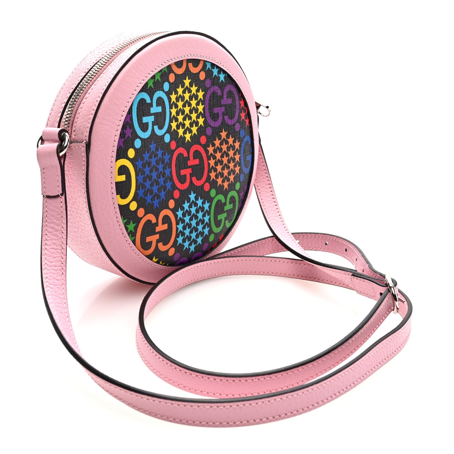 GG Supreme Monogram Psychedelic Round Shoulder Bag Black Multicolor Sugar Pink