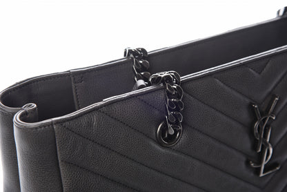 Saint Laurent Sheepskin Matelasse Chevron Large Monogram Shopping Bag Light Coal 21 of 22