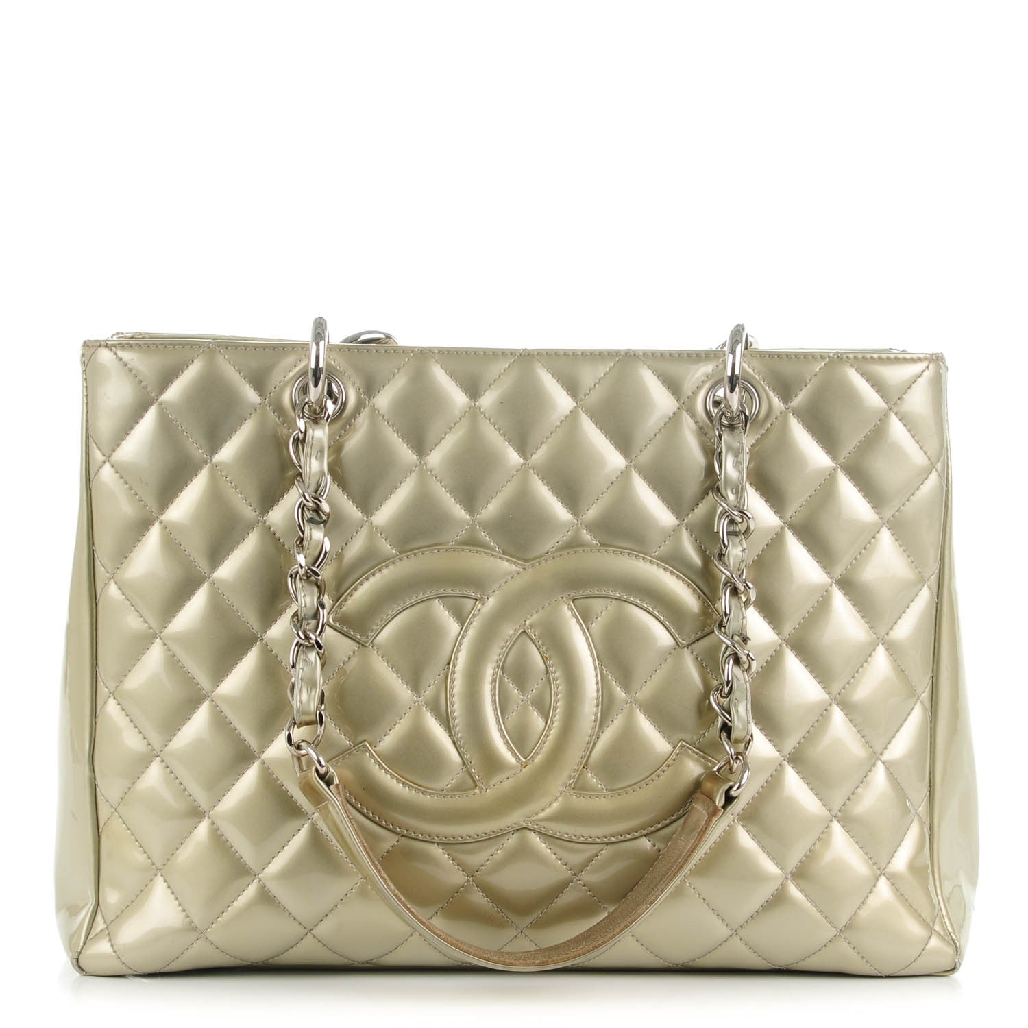 Chanel Patent Quilted Grand Shopping Tote GST Gold 1 of 10
