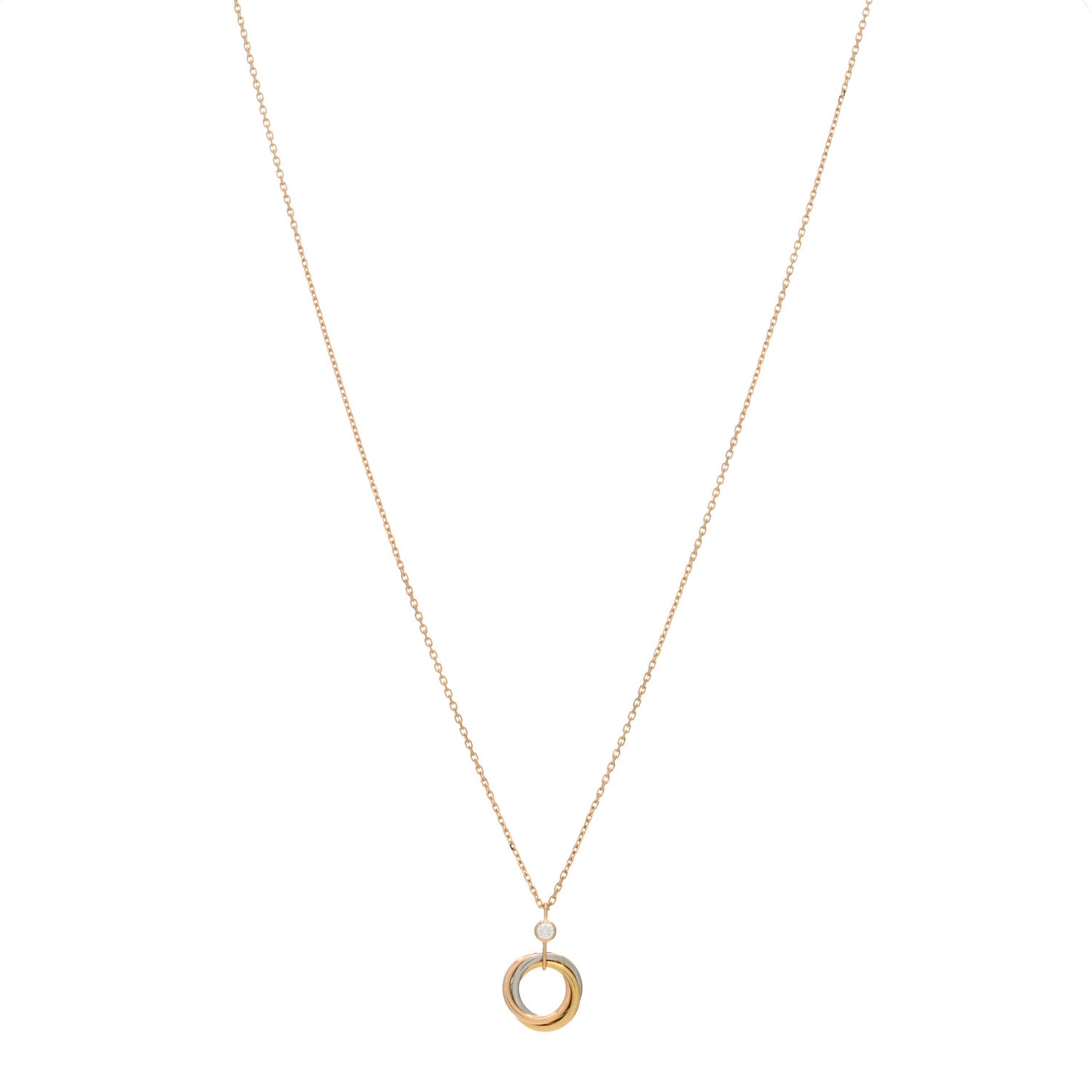 18K Pink Yellow White Gold Diamond Trinity Pendant Necklace