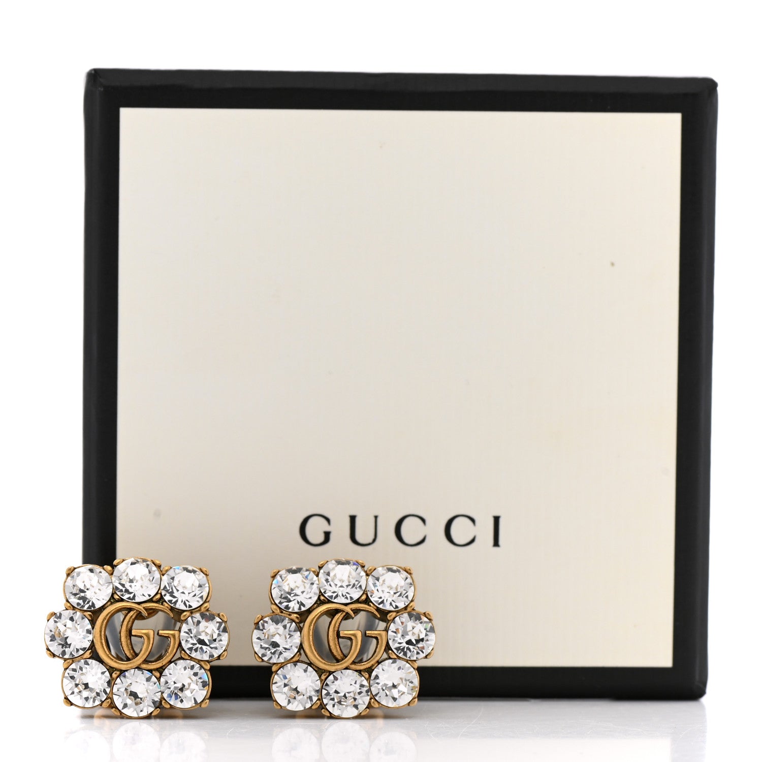 Gucci Metal Crystal Double G Clip On Earrings Aged Gold 5 of 5