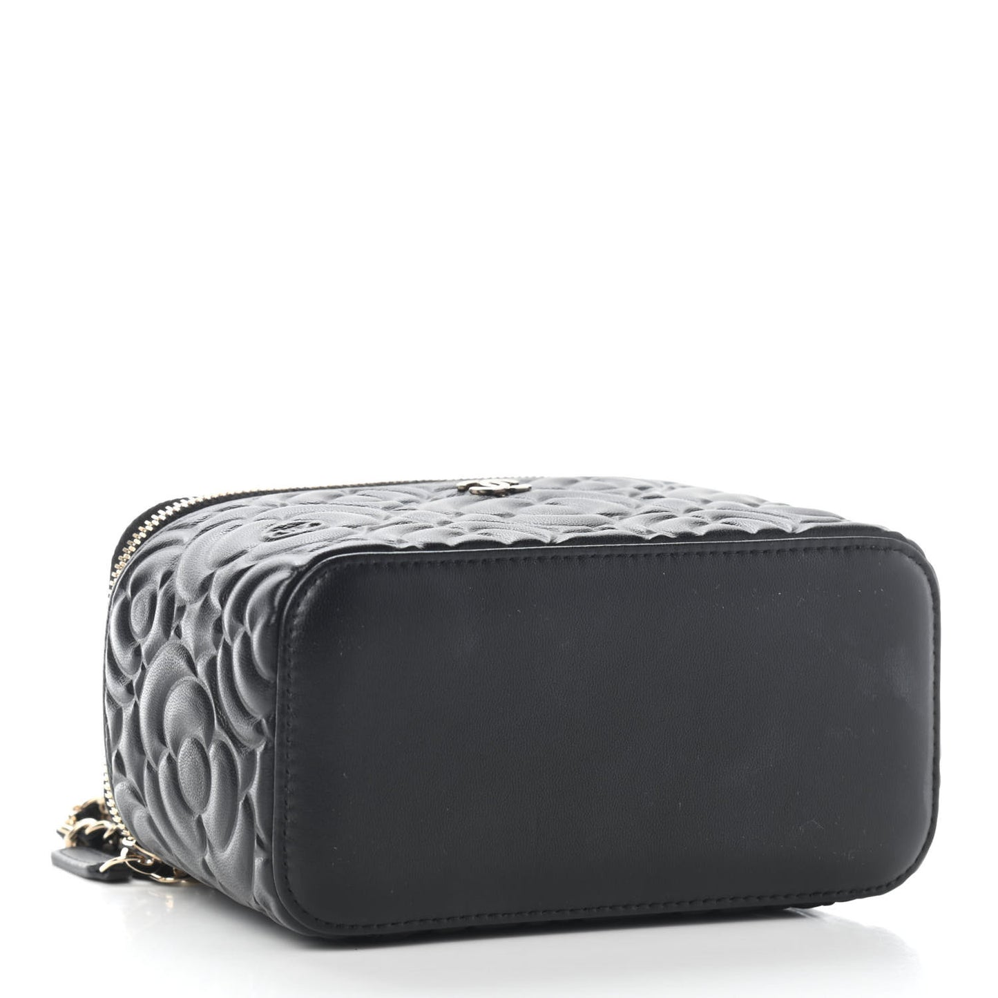 Lambskin Camellia Embossed Small Vanity Case With Chain Black