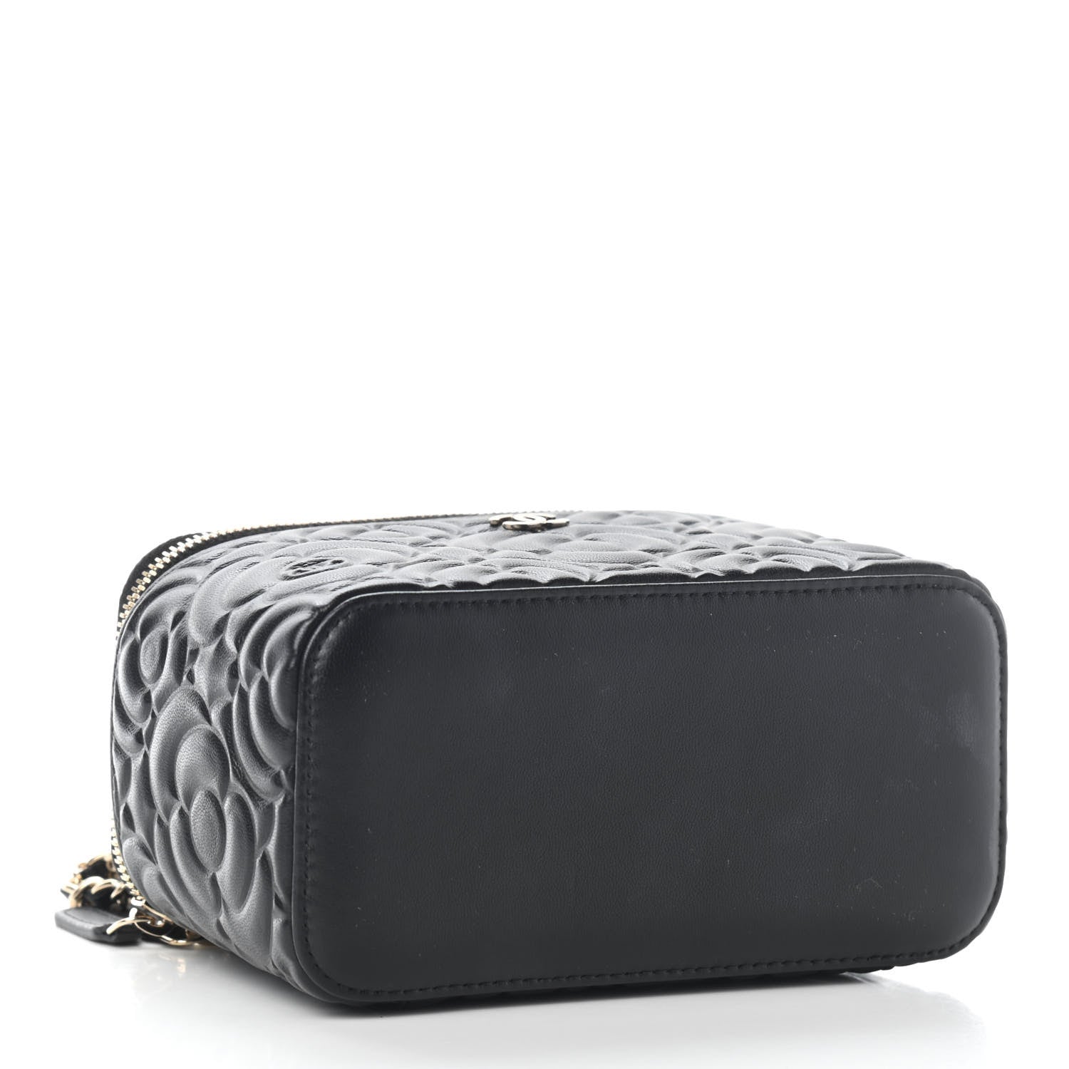 Chanel Lambskin Camellia Embossed Small Vanity Case With Chain Black 4 of 9