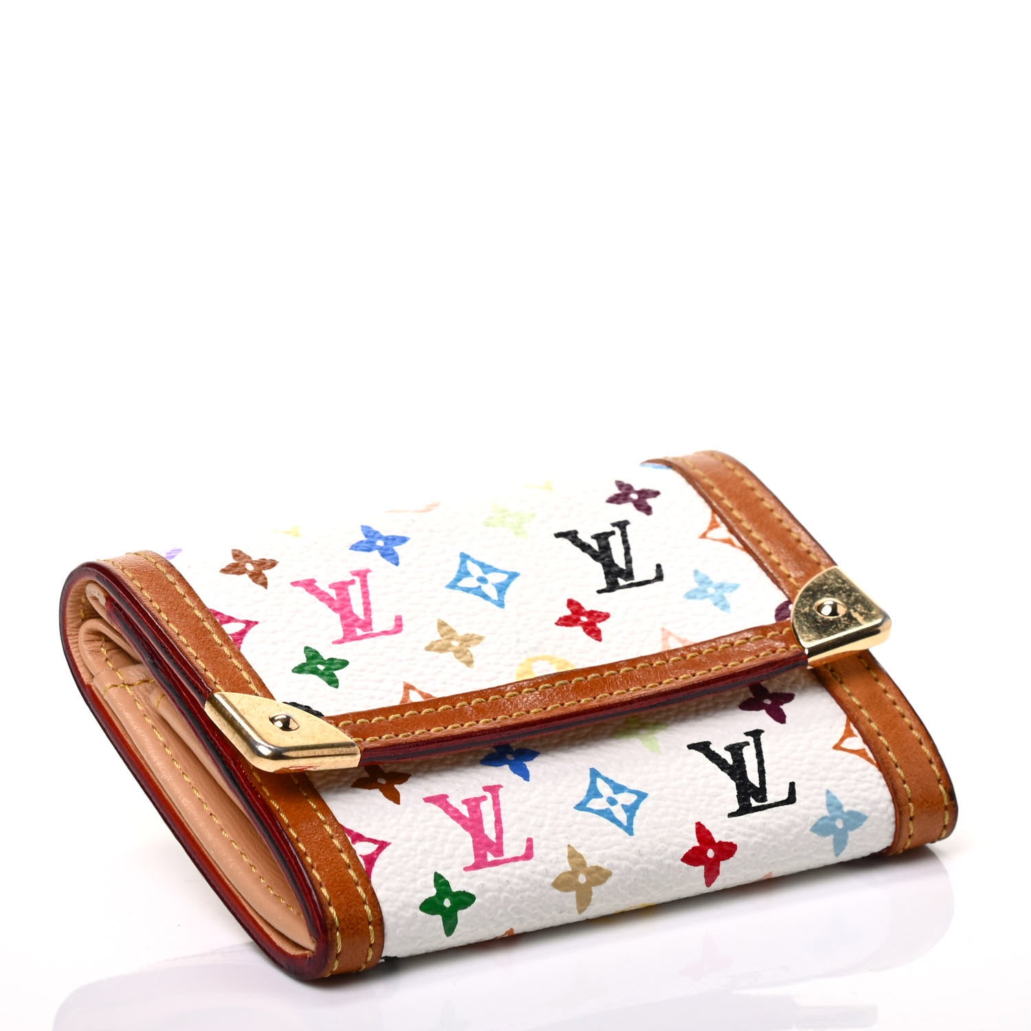 Louis Vuitton Monogram Multicolor Porte-Monnaie Plat Coin Purse White 4 of 6