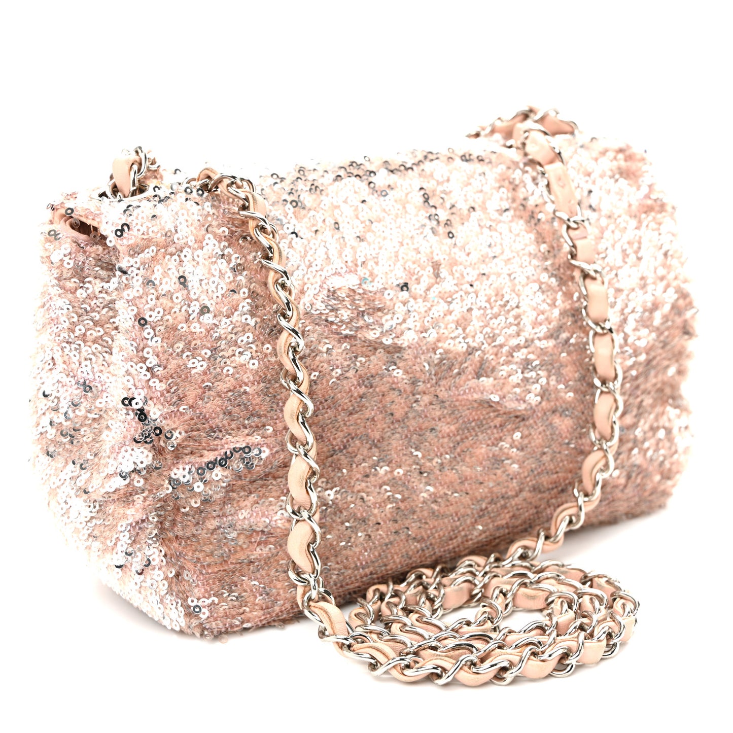 Sequin Mini Flap Light Pink Silver