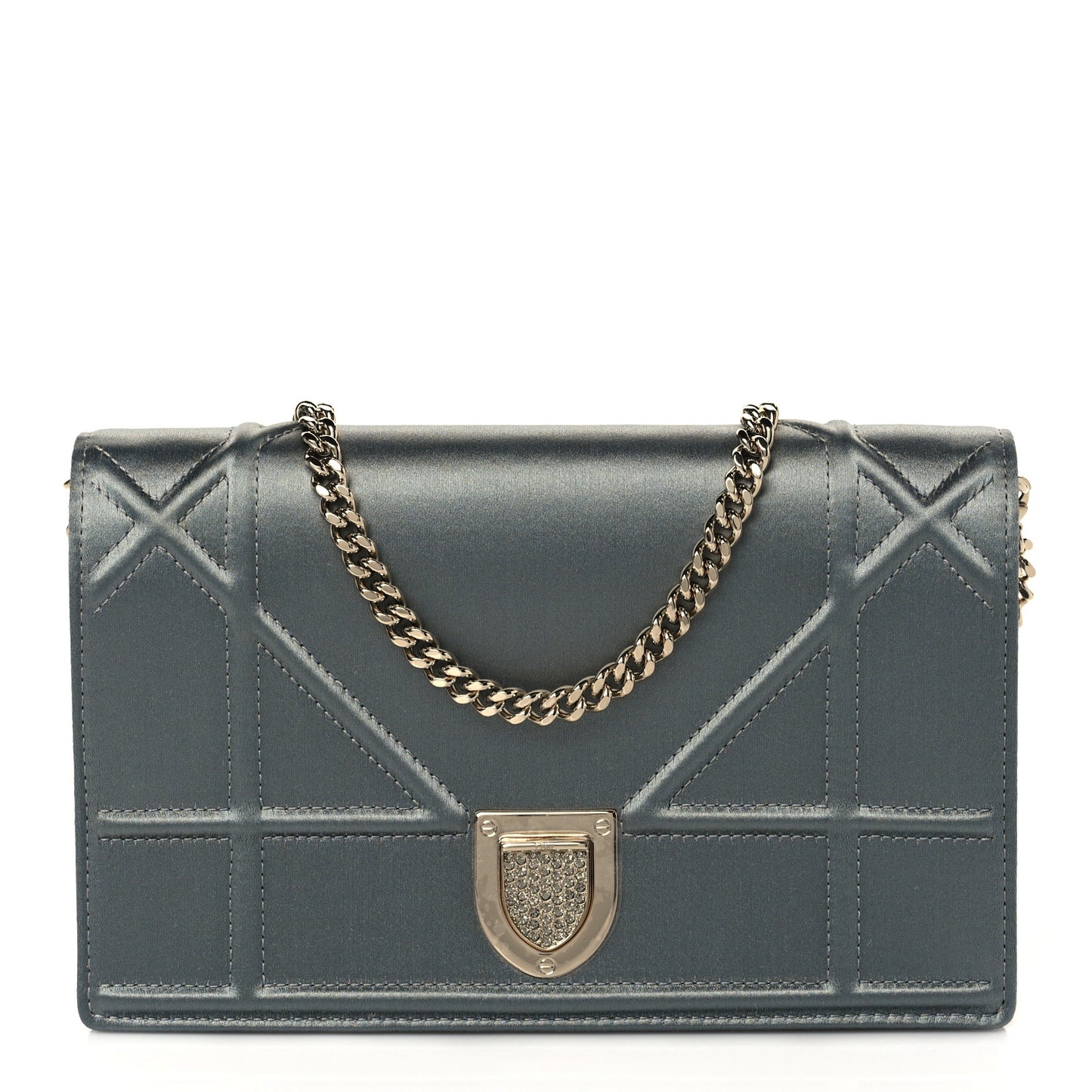 Satin Diorama Wallet on Chain Pouch Blue Gray