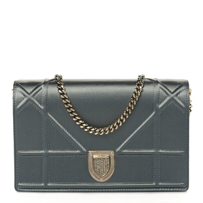 Christian Dior Satin Diorama Wallet on Chain Pouch Blue Gray 1 of 9