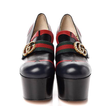 Gucci Malaga Kid Web Pearly GG Platform Loafer Pumps 39.5 Black Hibiscus Red Mystic White Blue 2 of 7