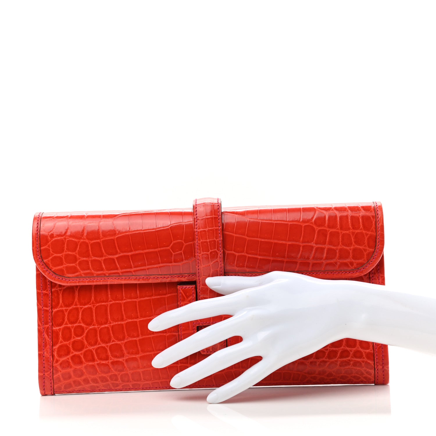 Hermes Shiny Niloticus Crocodile Jige Elan 29 Clutch Bougainvillea 2 of 7
