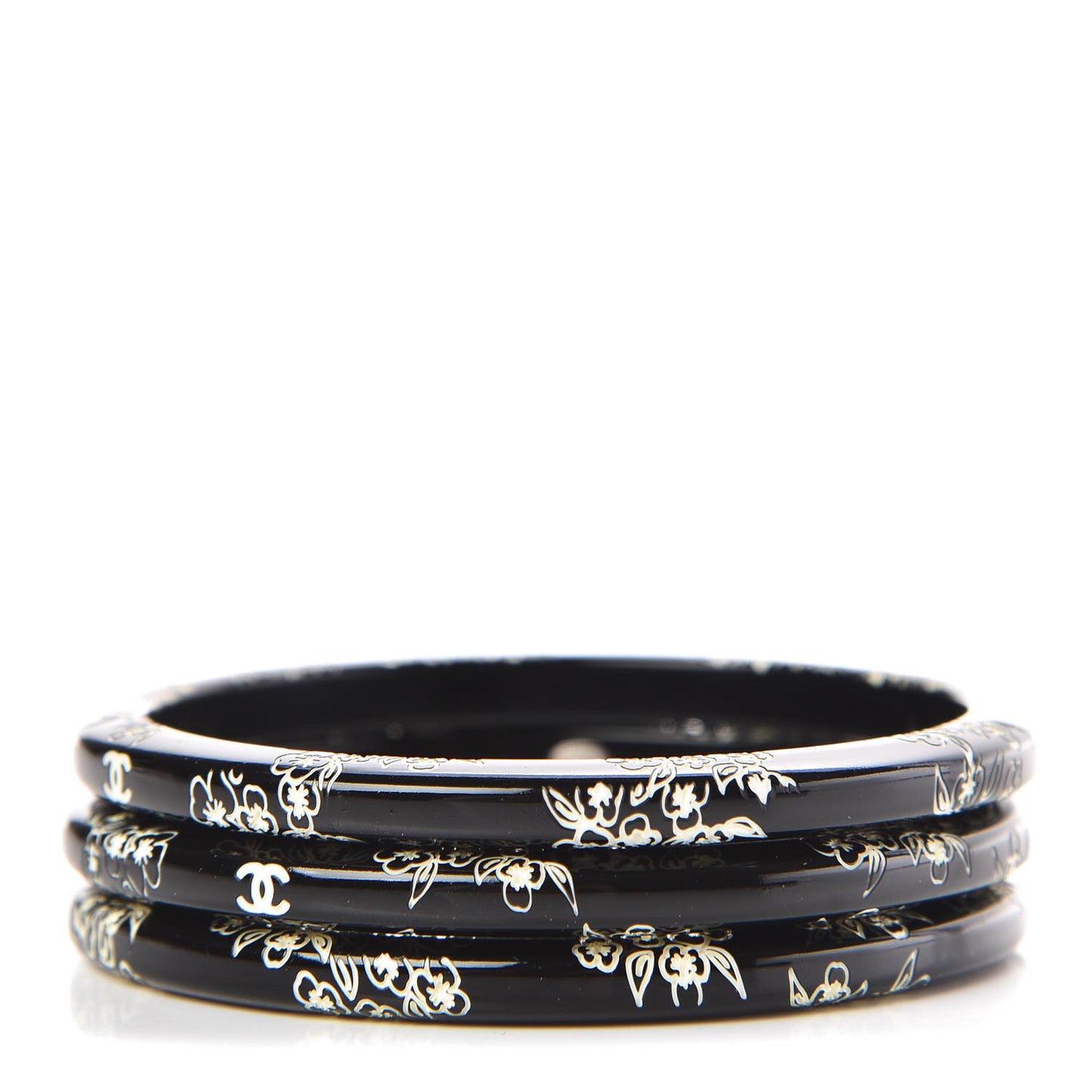 CC Camellia Engraved Bangle Set 3 Black
