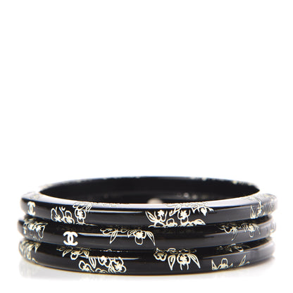 Chanel CC Camellia Engraved Bangle Set 3 Black 1 of 4