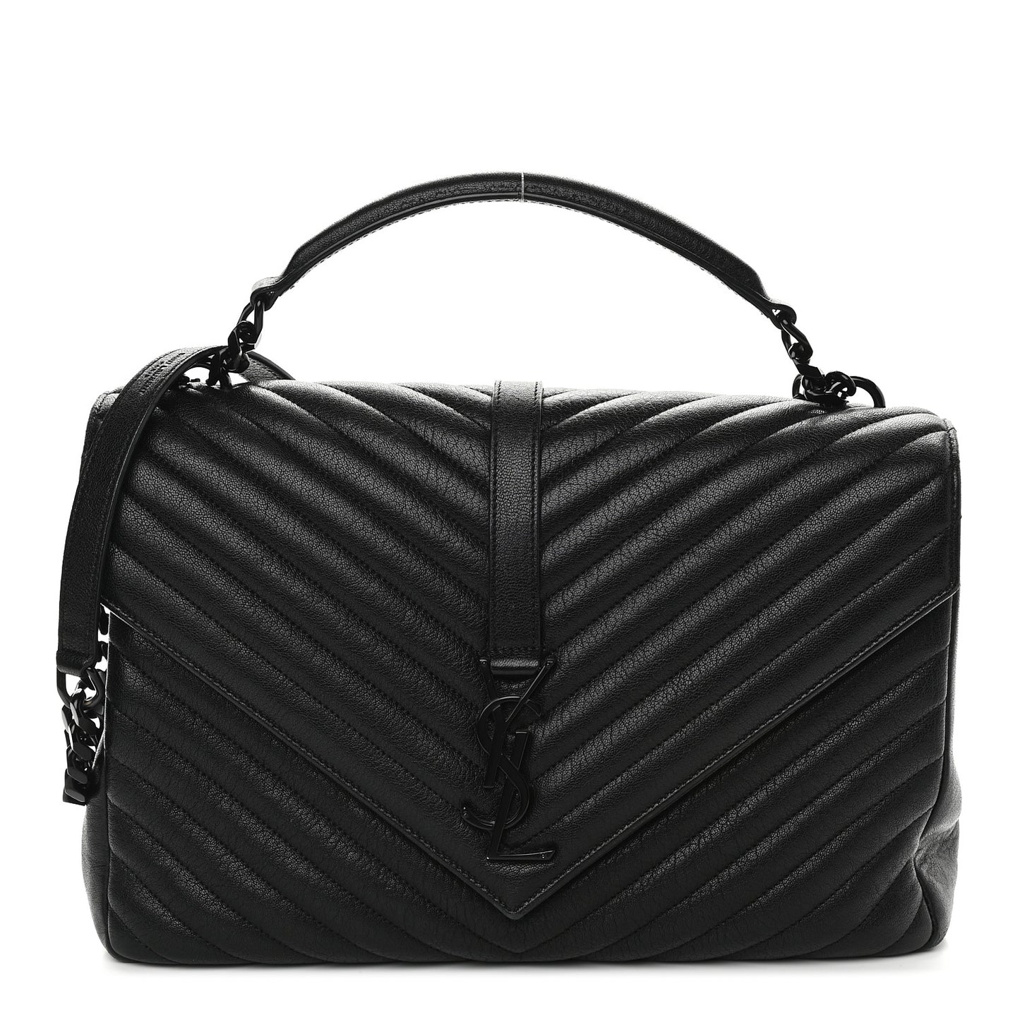 Sheepskin Matelasse Chevron Monogram Monochrome Large College Satchel Black