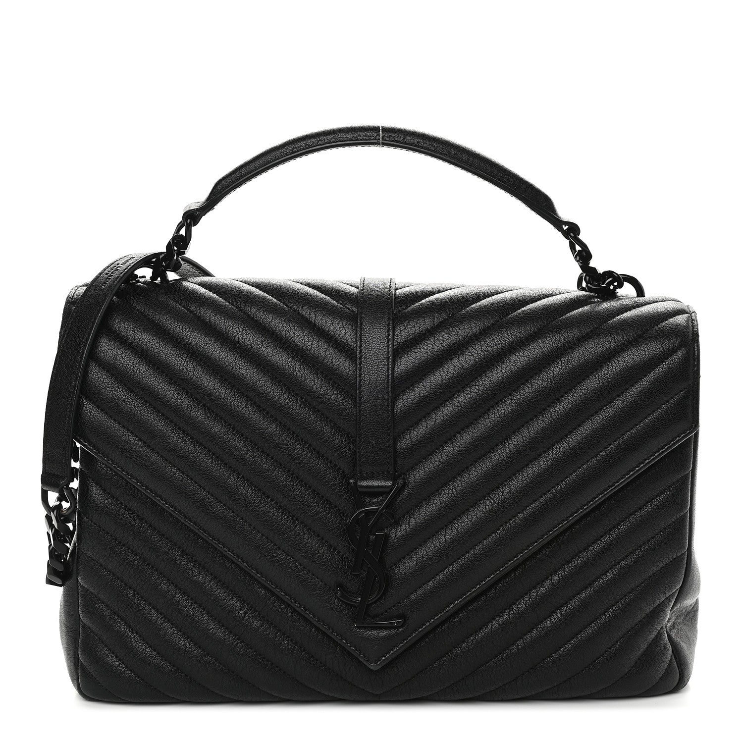 Saint Laurent Sheepskin Matelasse Chevron Monogram Monochrome Large College Satchel Black 1 of 10