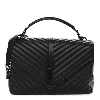 Saint Laurent Sheepskin Matelasse Chevron Monogram Monochrome Large College Satchel Black 1 of 10