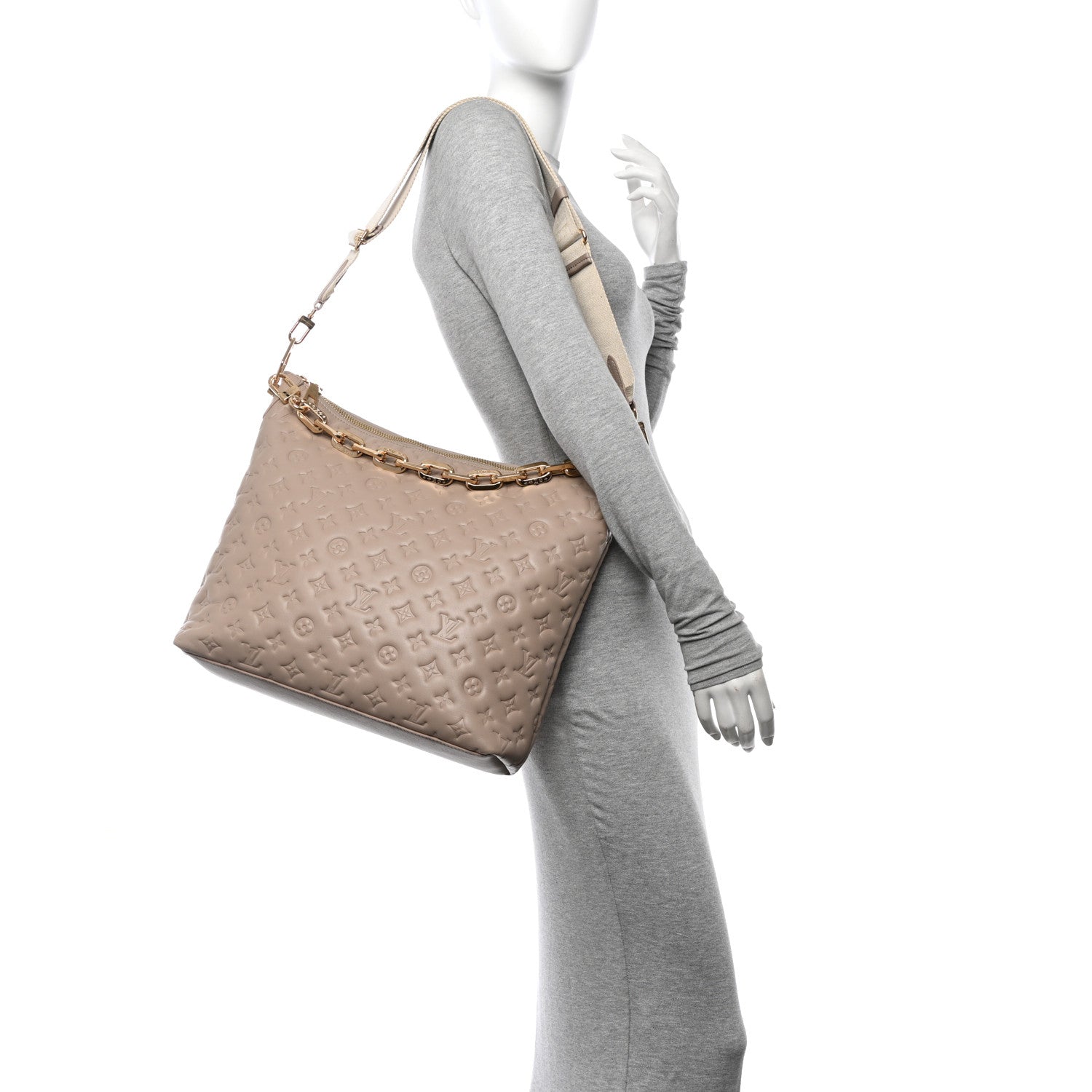 Louis Vuitton Lambskin Embossed Monogram Coussin Hobo MM Galet 2 of 12