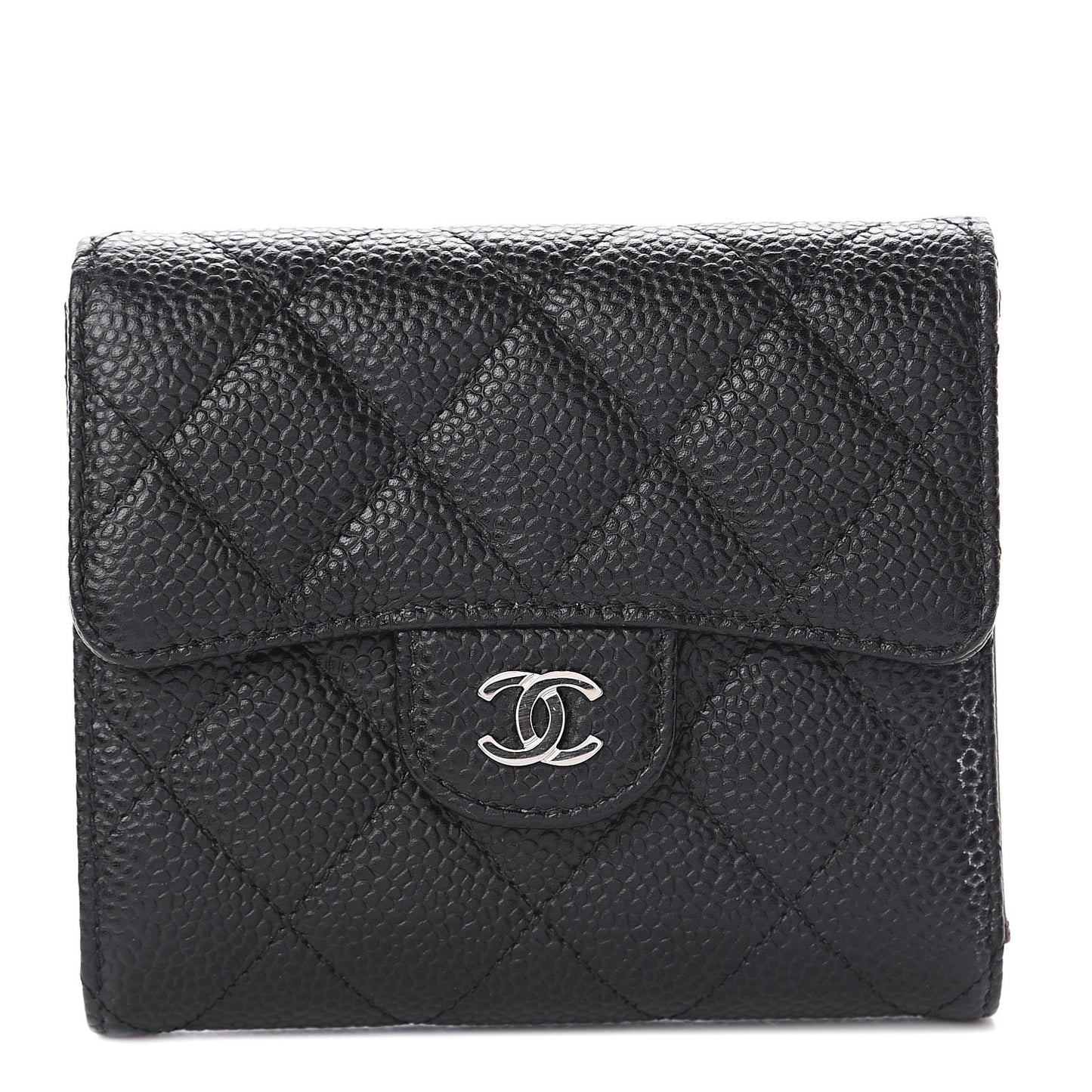 Caviar Quilted Compact Flap Wallet Black