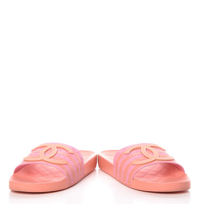 Chanel Rubber CC Flat Slide Sandals 37 Orange Pink 6 of 13