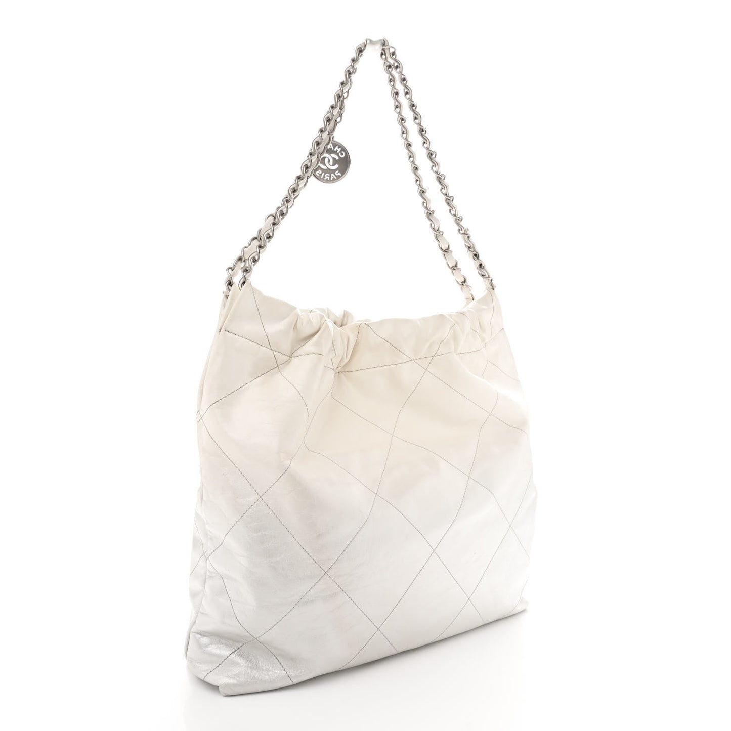 Metallic Shaded Calfskin Quilted Chanel 22 White Silver